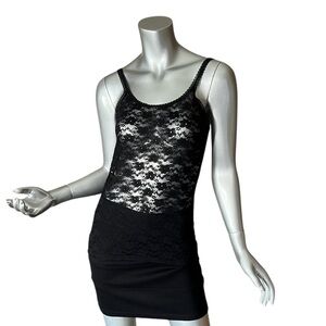 Smart & Sexy Women’s Large Fitted Stretch Floral Lace Tank Top Sheer Black